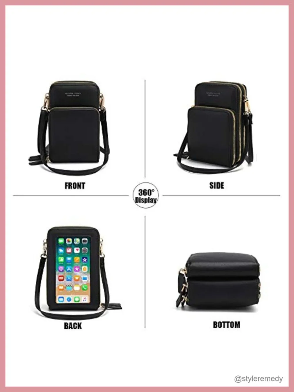RFID Crossbody Purse with Touch Screen Phone Window and 2 Straps - Faux Leather
